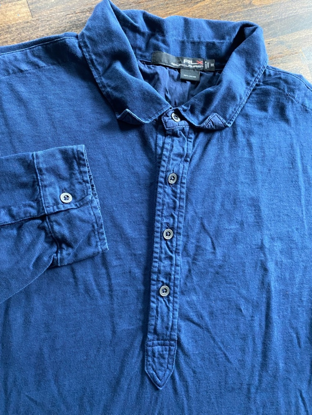 RLX by Ralph Lauren Mens Long Sleeve Polo Shirt 2XL XXL Blue Golf Cotton Henley